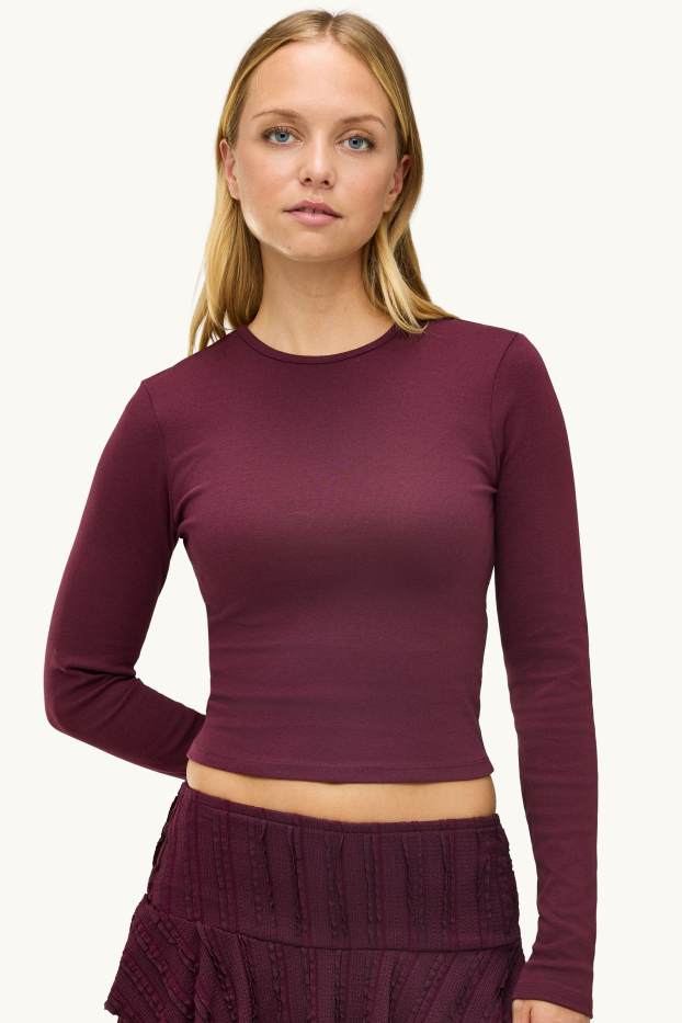 Damen - Langarmshirt - Slim Fit - bordeaux