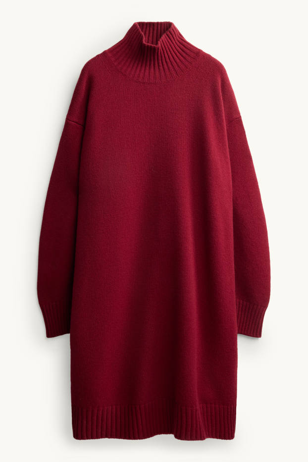 Women - Woollen knitted dress - bordeaux