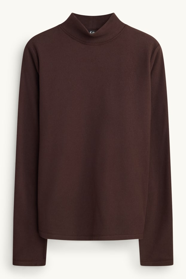 Women - Thermal fleece long sleeve top - regular fit - dark brown