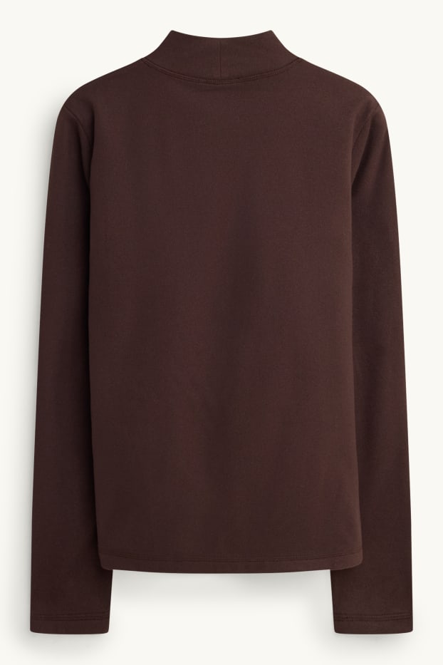 Women - Thermal fleece long sleeve top - regular fit - dark brown