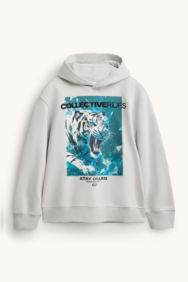 Kinder Buben - Tiger - Hoodie - hellgrau