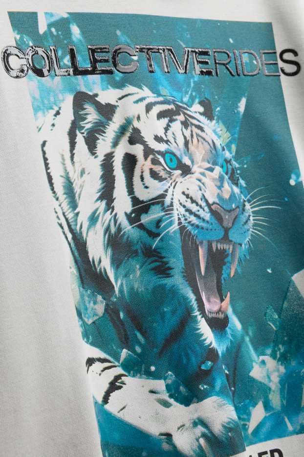 Kinder Buben - Tiger - Hoodie - hellgrau