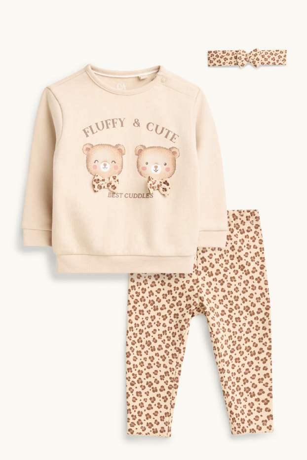 Bébés filles - Ourson - tenue pour bébé - 3 pièces - imprimé léopard - beige