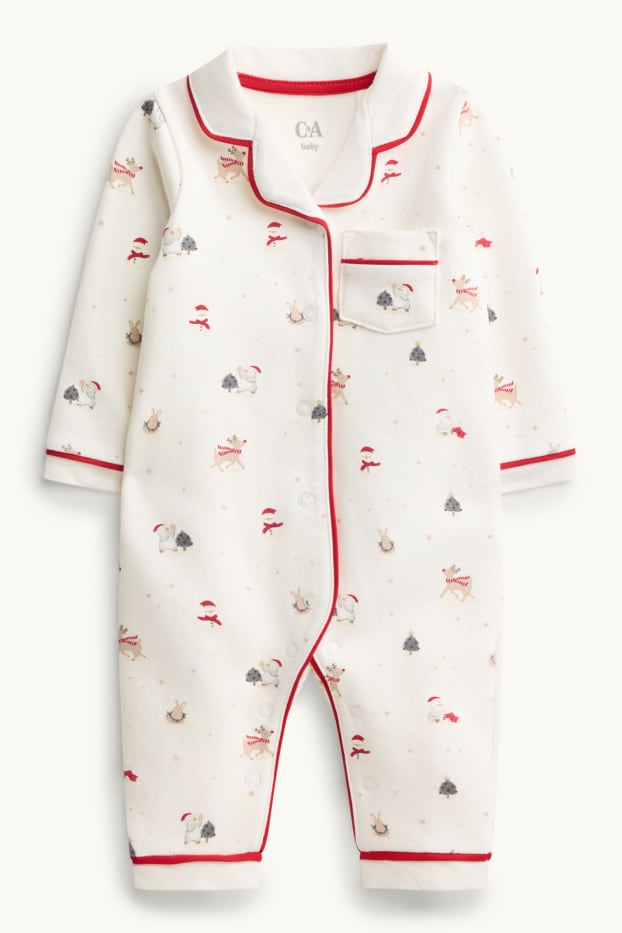 Unisex - Konijntje en sneeuwpop - babykerstpyjama - wit / rood