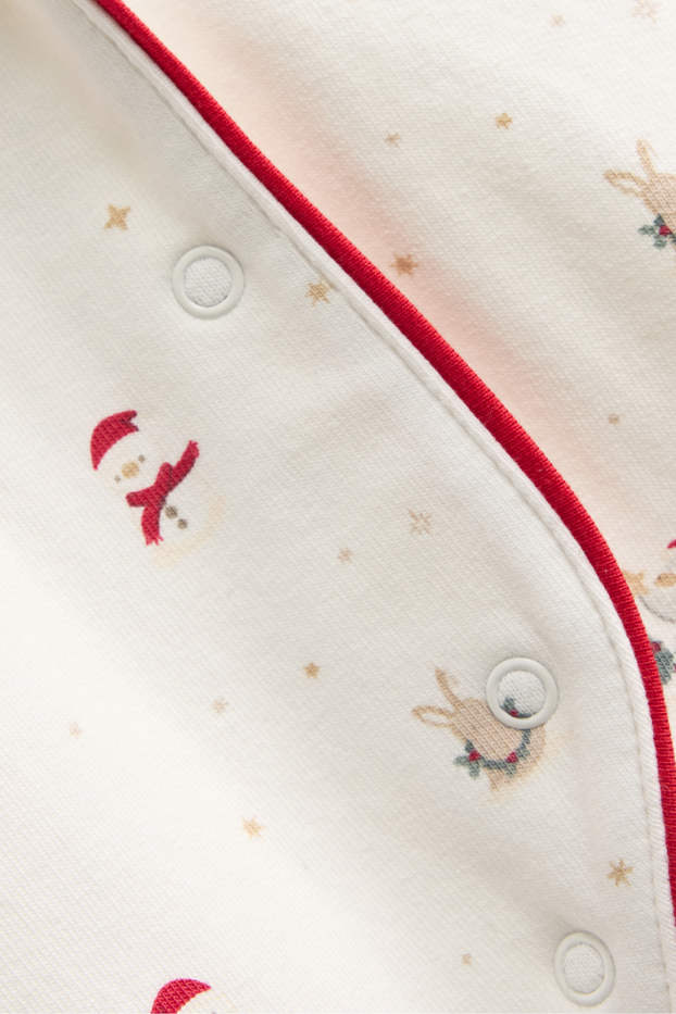 Unisex - Konijntje en sneeuwpop - babykerstpyjama - wit / rood