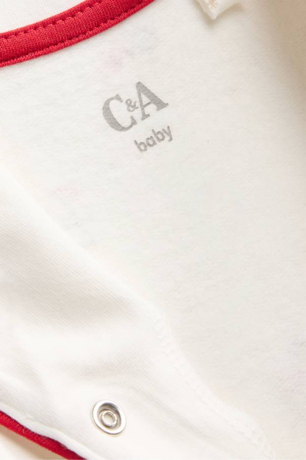 Unisex - Konijntje en sneeuwpop - babykerstpyjama - wit / rood
