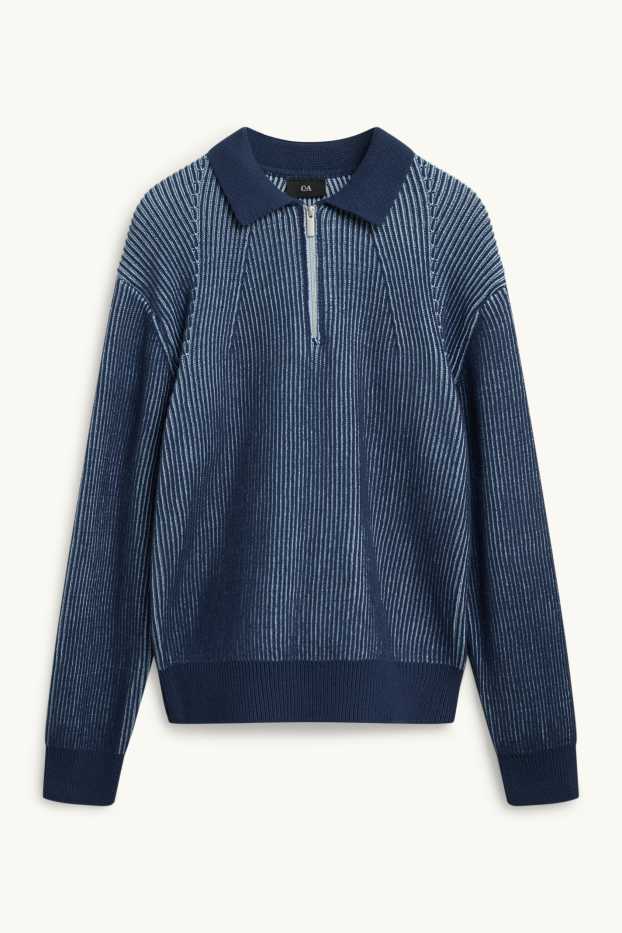 Heren - Trui - geribd - blauw / donkerblauw