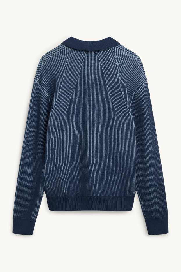 Heren - Trui - geribd - blauw / donkerblauw