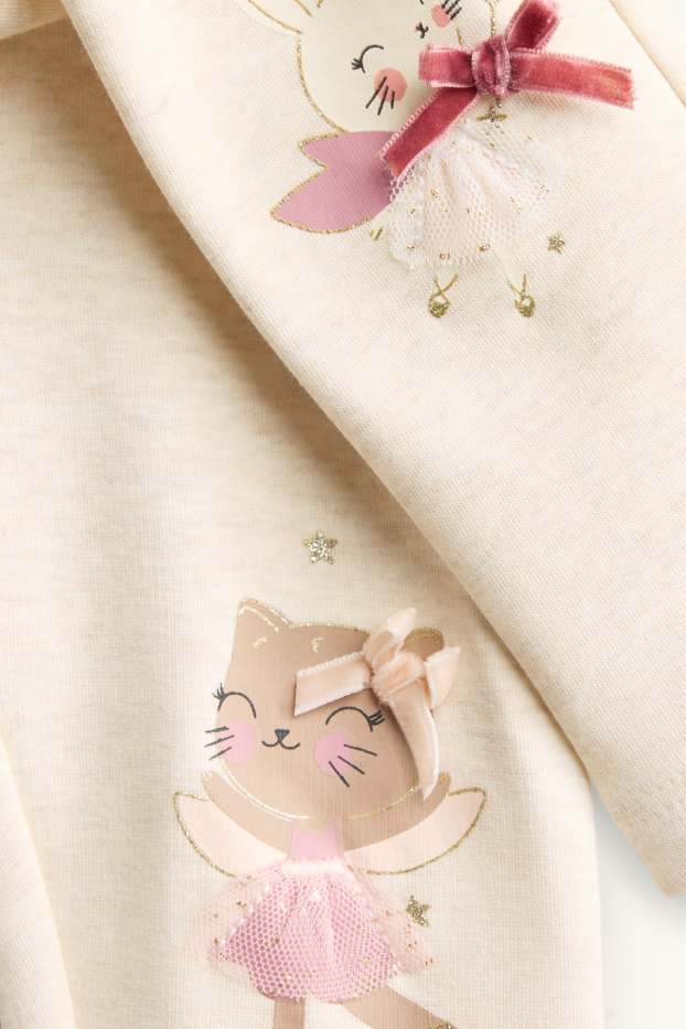 Kinder Mädchen - Katze - Thermoleggings - Glanz-Effekt - cremeweiss