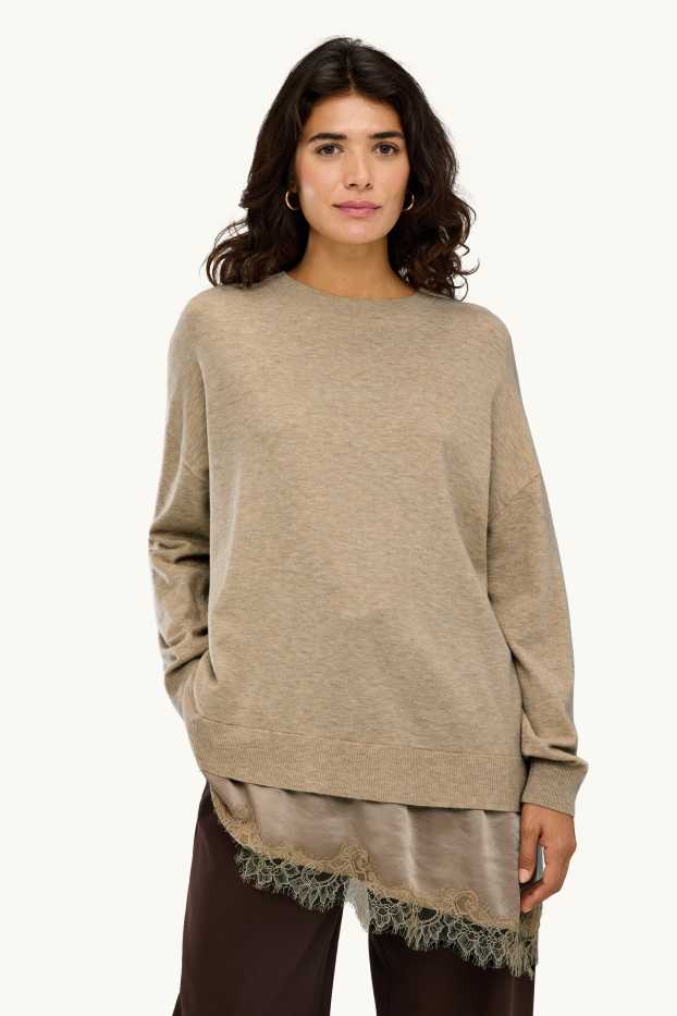 Damen - Pullover - 2-in-1-Look - hellbraun