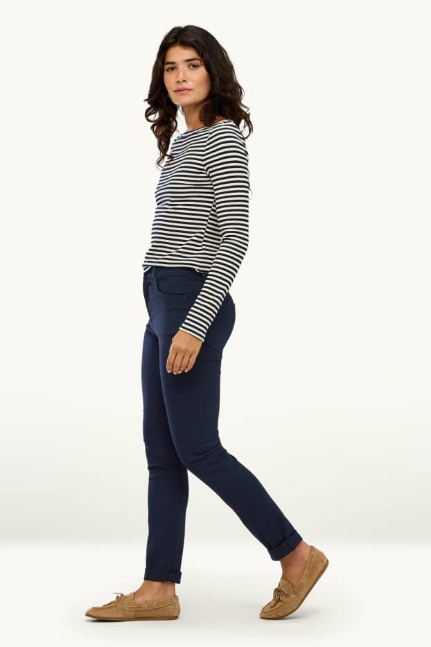 Donna - Pantaloni - vita alta - slim fit - blu scuro