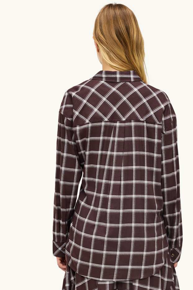 Dona - Brusa camisera - de quadres - marró