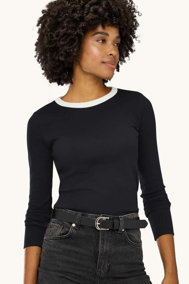 Donna - Maglia a maniche lunghe - slim fit - nero / bianco