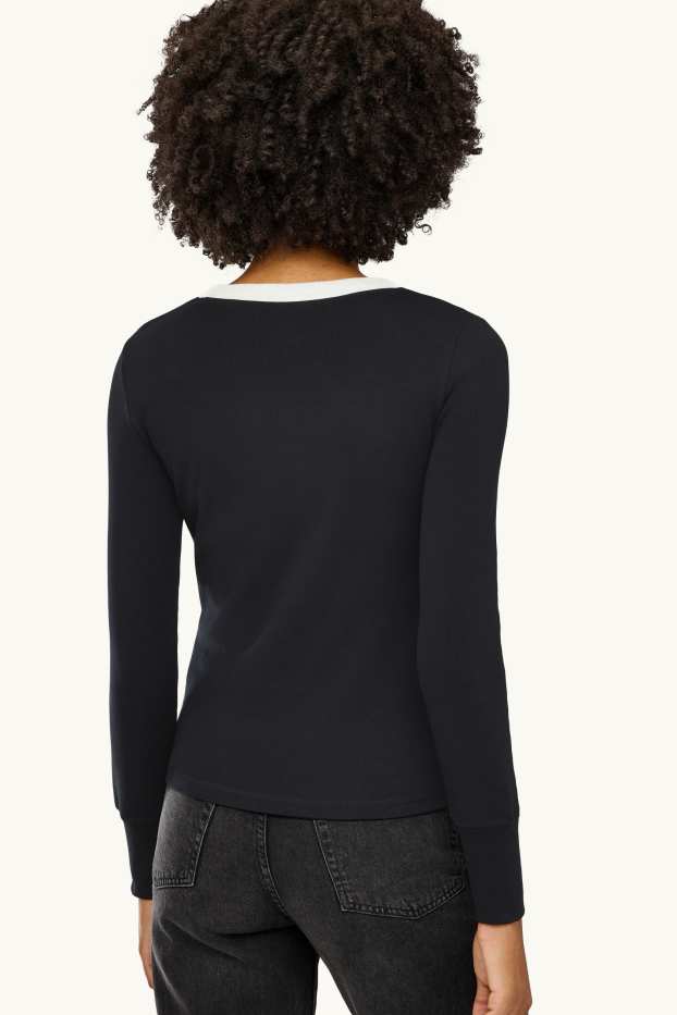 Donna - Maglia a maniche lunghe - slim fit - nero / bianco
