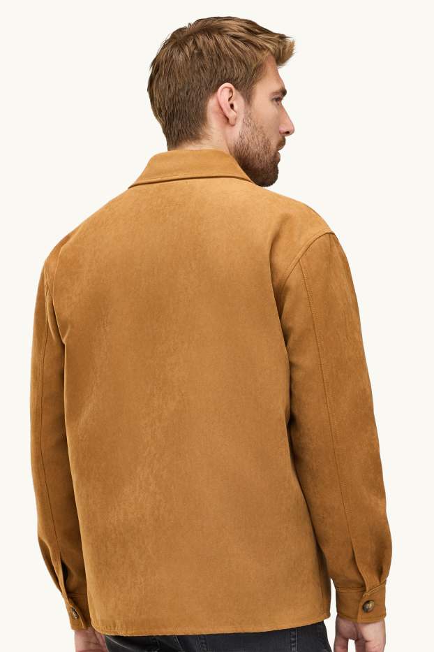 Pánské - Košilová bunda - relaxed fit - kent - hnědá