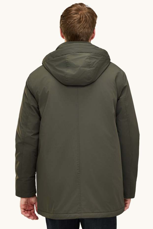 Hommes - Parka à capuche - doublée - finition déperlante - vert foncé