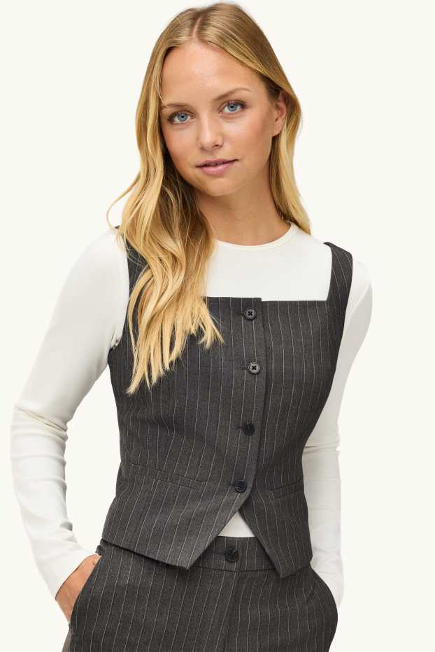 Damen - Weste - Slim Fit - gestreift - dunkelgrau / weiss