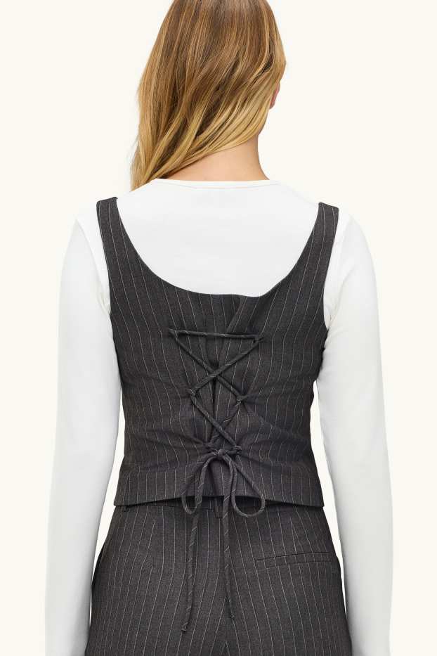 Damen - Weste - Slim Fit - gestreift - dunkelgrau / weiss