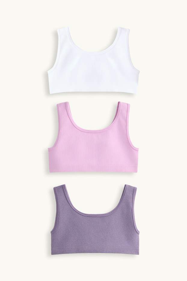 Kinder Mädchen - Multipack 3er - Bustier - glänzend - gerippt - seamless - lila