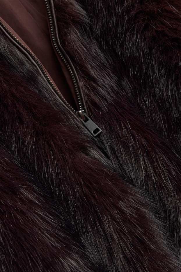 Women - Bomber jacket - fake fur - dark brown