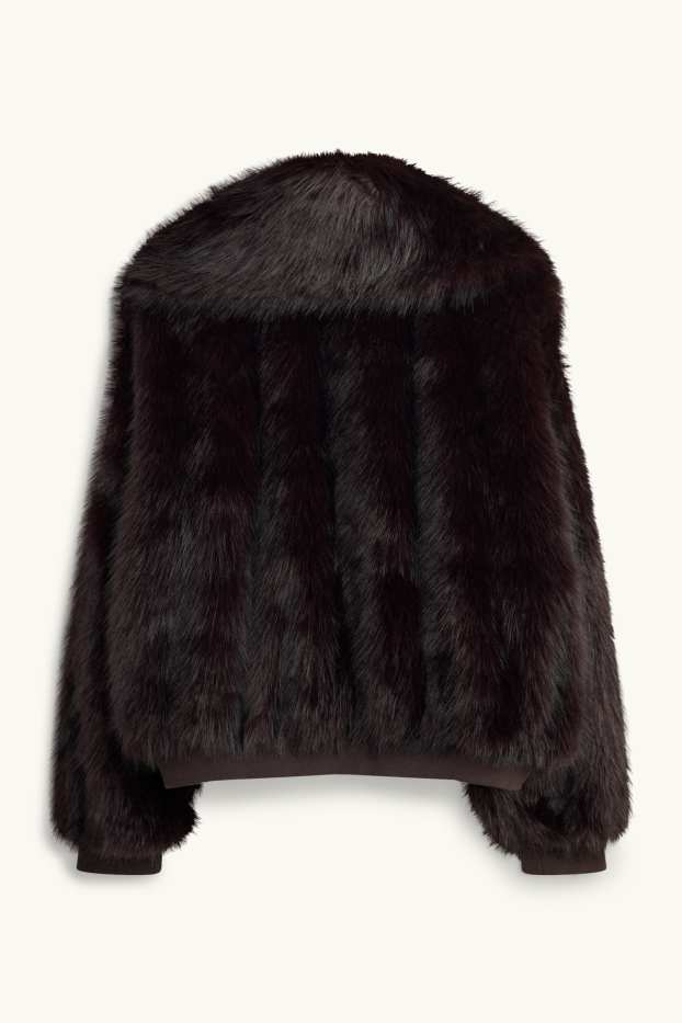 Women - Bomber jacket - fake fur - dark brown