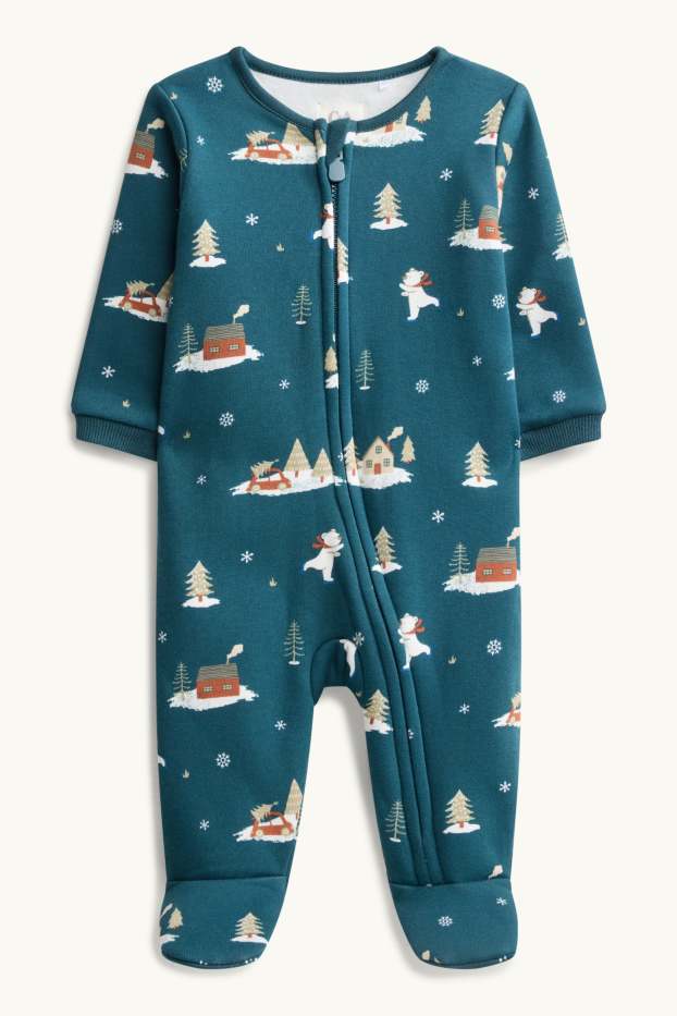 Baby Boys - Winter landscape - baby sleepsuit - plush-lined - petrol