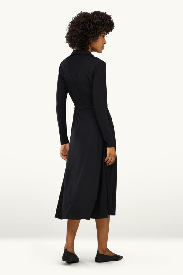 Damen - Fit & Flare Kleid mit Gürtel - schwarz