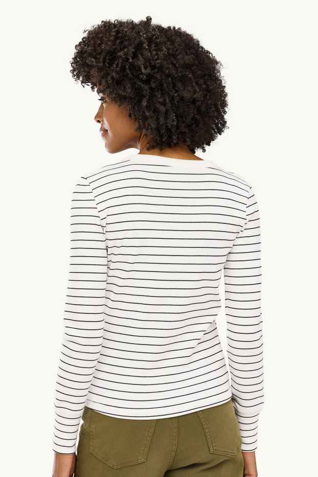 Damen - Langarmshirt - Slim Fit - gestreift - weiß / schwarz