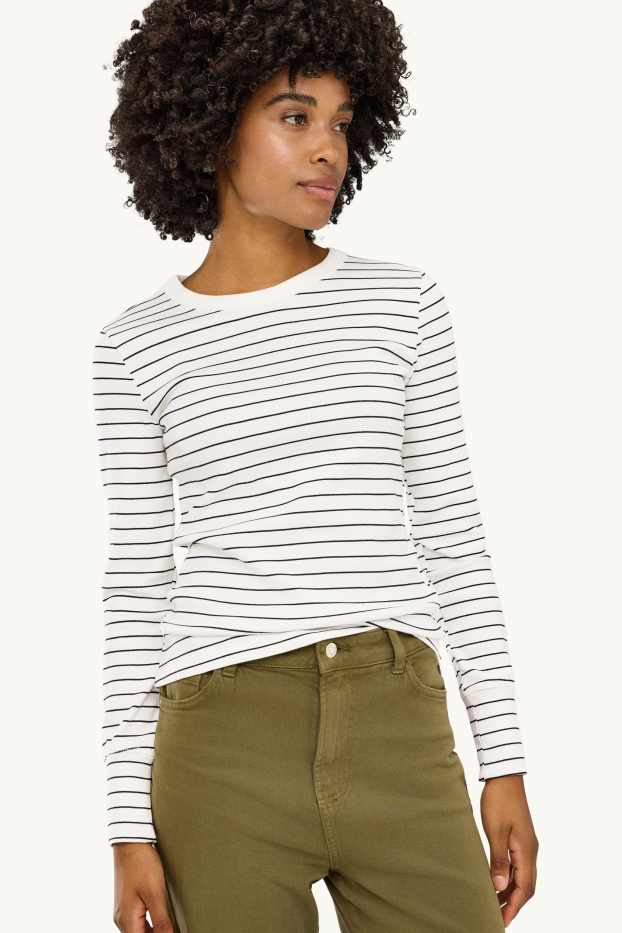Damen - Langarmshirt - Slim Fit - gestreift - weiß / schwarz