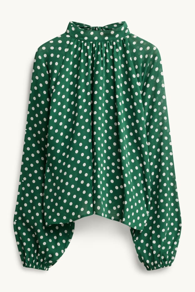 Women - Chiffon blouse - polka dot - dark green / white