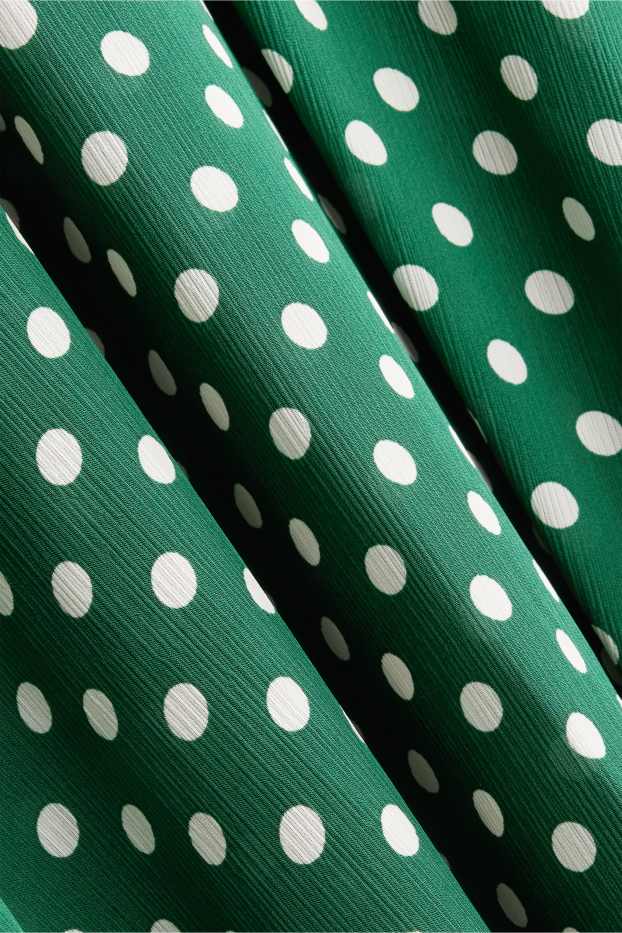 Women - Chiffon blouse - polka dot - dark green / white