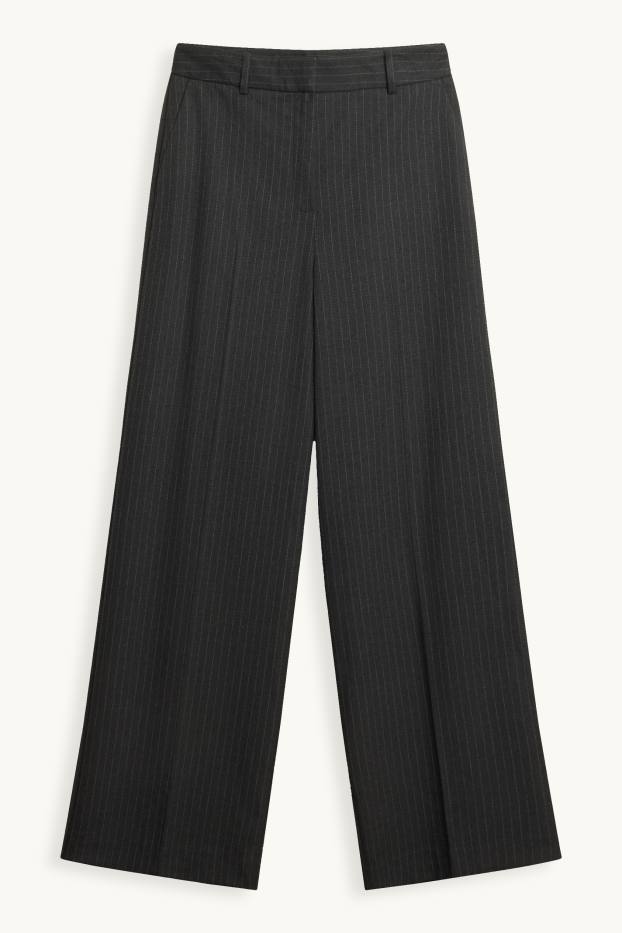 Women - Business trousers - high waist - wide leg - striped - black