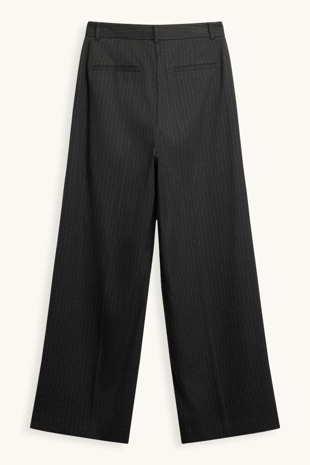 Women - Business trousers - high waist - wide leg - striped - black