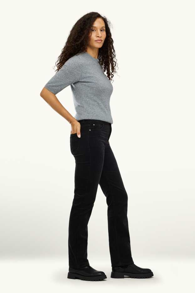 Dames - Corduroy broek - high waist - straight fit- LYCRA ® - zwart