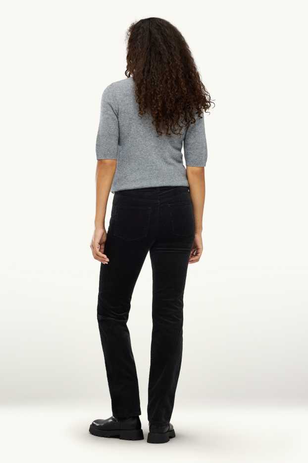 Dames - Corduroy broek - high waist - straight fit- LYCRA ® - zwart
