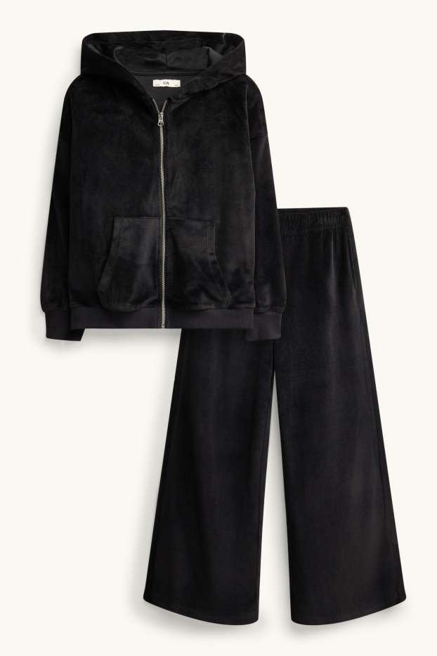 Kinderen: meisjes - Set - sweatvest met capuchon en joggingbroek - 2-delig - zwart