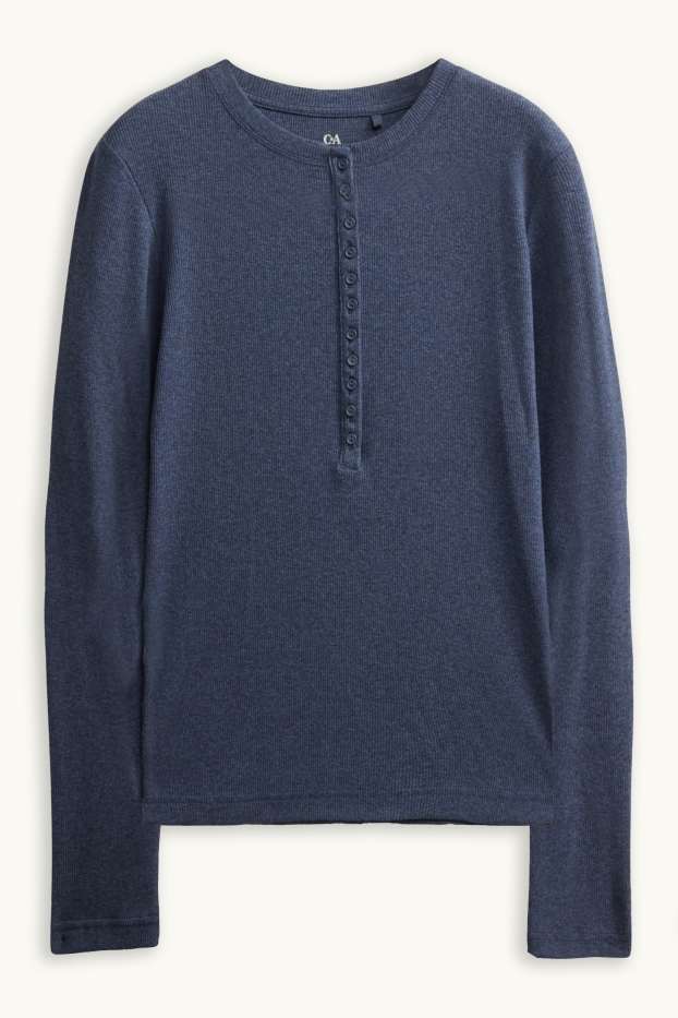 Femei - Tricou henley - slim fit - reiat - albastru închis