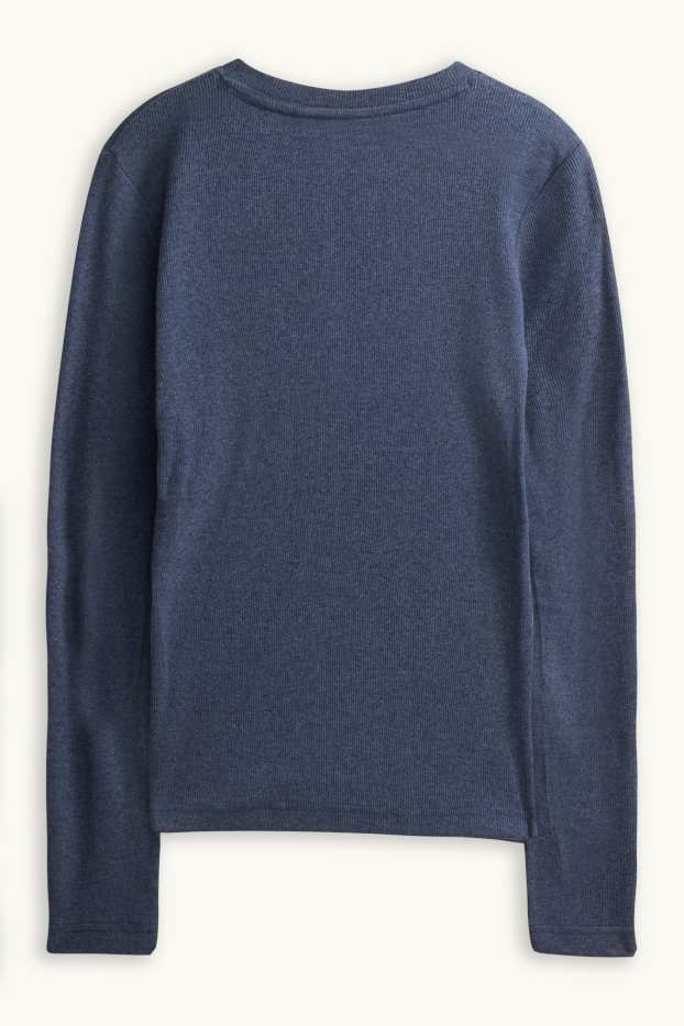 Femei - Tricou henley - slim fit - reiat - albastru închis