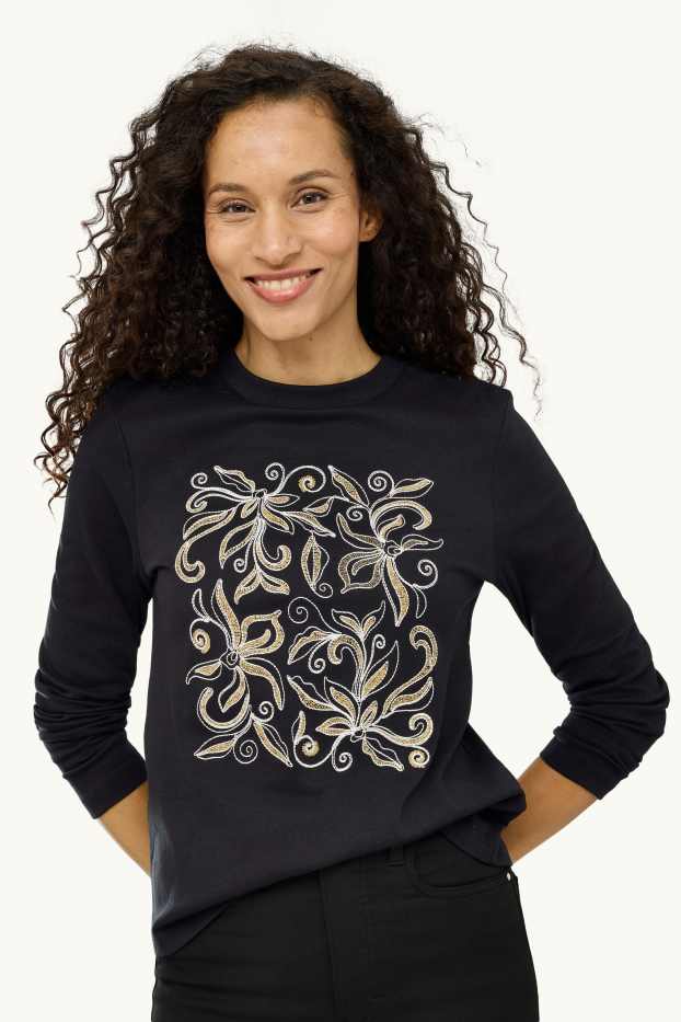 Damen - Langarmshirt - Regular Fit - schwarz