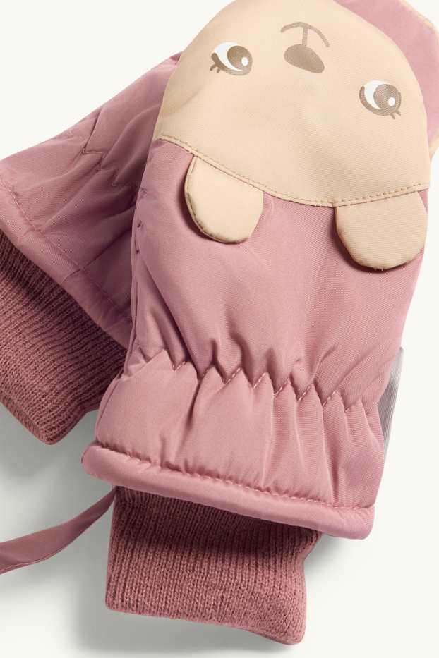 Bébés filles - Ourson - moufles bébé - rose / beige