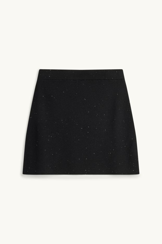 Femei - Fustă mini - reiată - aspect lucios - negru