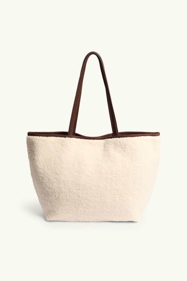 Damen - Großer Teddy-Shopper - Velourslederimitat - beige / braun