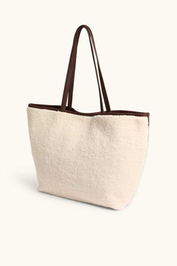 Damen - Großer Teddy-Shopper - Velourslederimitat - beige / braun