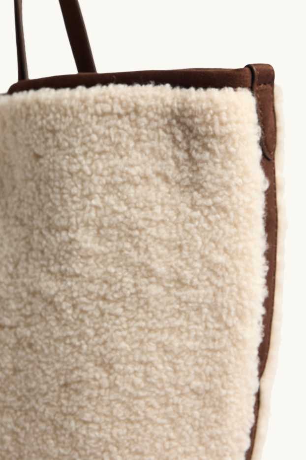 Damen - Großer Teddy-Shopper - Velourslederimitat - beige / braun