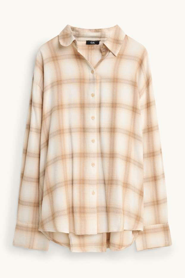 Dames - Overhemdblouse - geruit - beige / beige