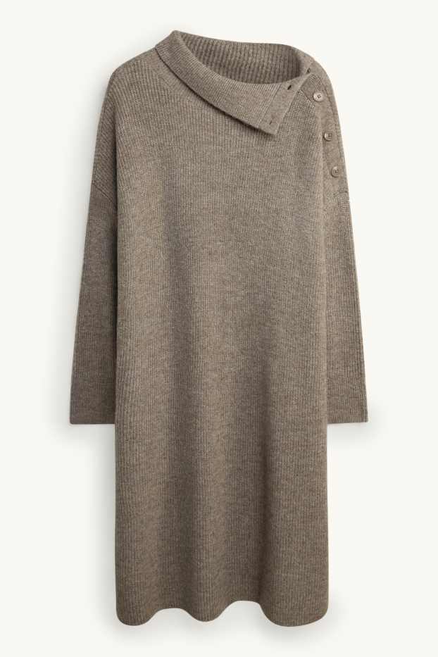 Femmes - Robe de maille - côtelé - beige chiné