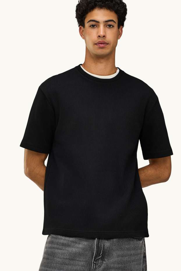Home - Samarreta de mànigues curtes - relaxed fit - de canalé - negre