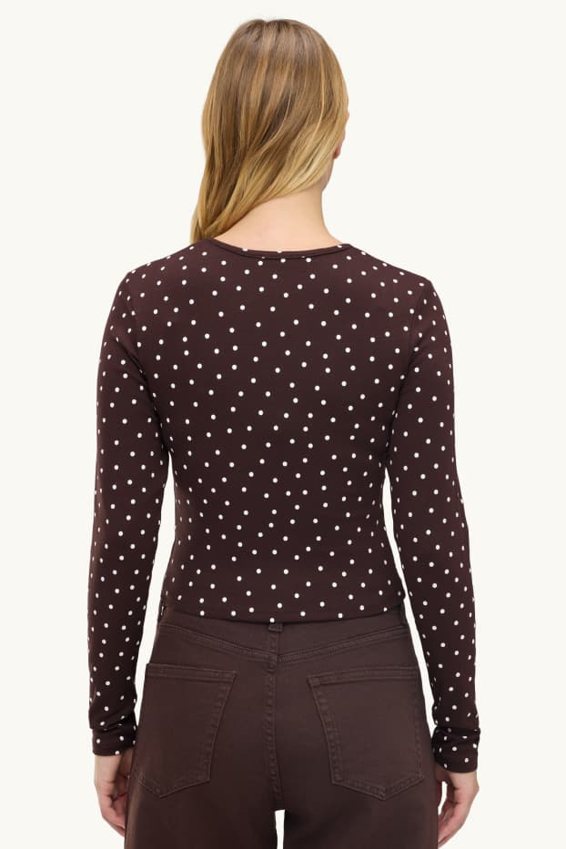 Dona - Samarreta de màniga llarga - slim fit - de piquets - marró