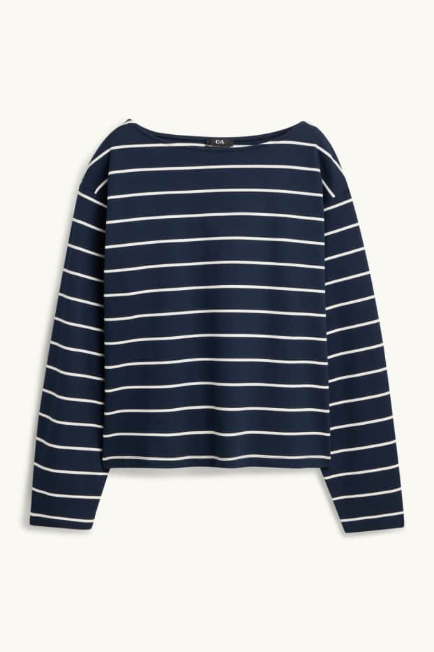 Dames - Longsleeve - regular fit - gestreept - donkerblauw / wit