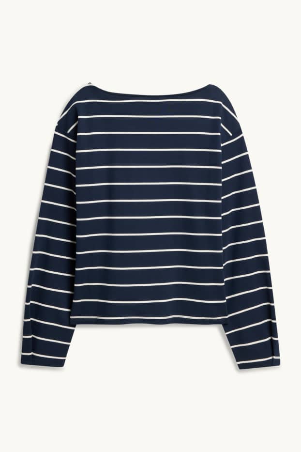 Dames - Longsleeve - regular fit - gestreept - donkerblauw / wit